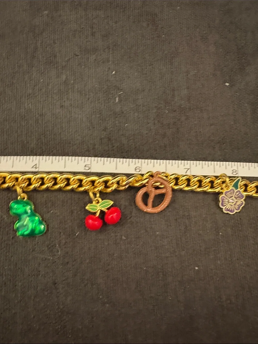 Gold-Tone Enamel Charm Bracelet Keychain with Multicolor Accents